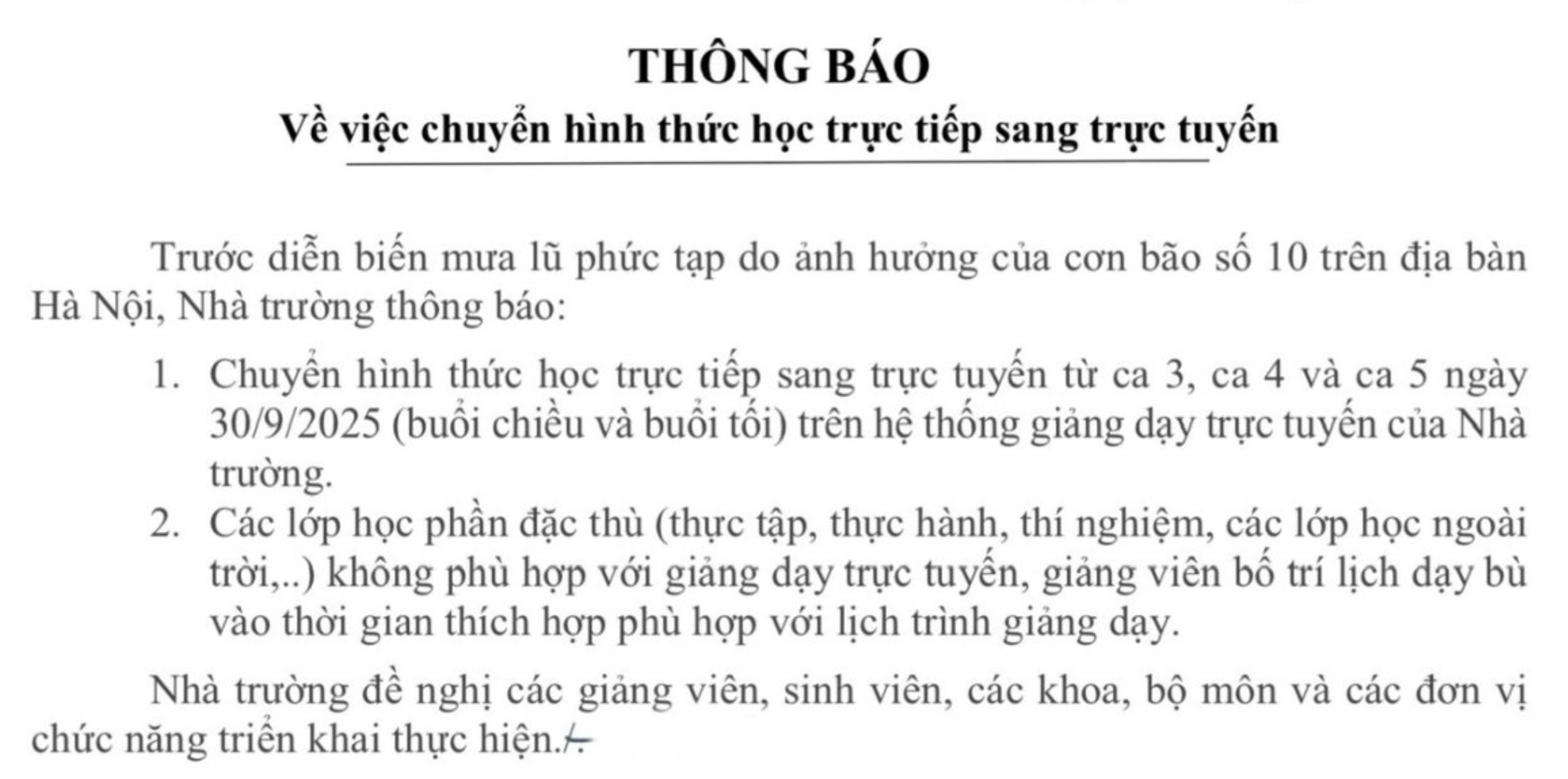 Chuyển hình thức học trực tiếp sang trực tuyến do ảnh hưởng mưa bão